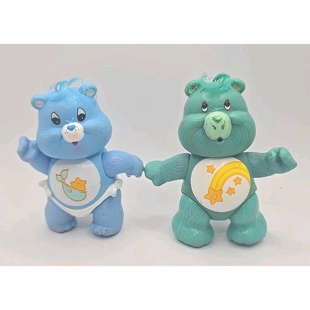 Vintage 3" Care Bears Poseable Figures Wish Bear & Baby Tugs 1984 Kenner SKU324